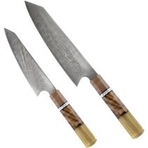 Комплект дамаски кухненски ножове ZU - 40420 - 2 бр. / Тъмно кафяв